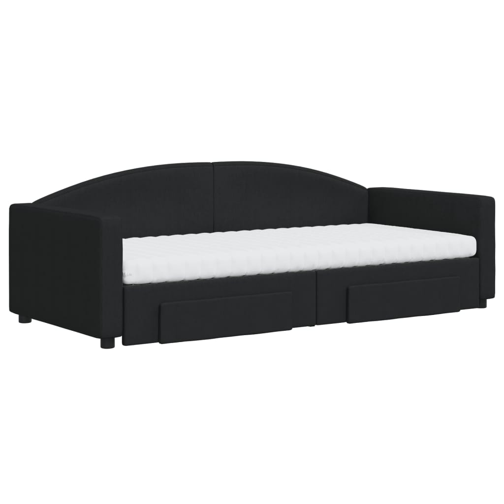 Dagbädd utdragbar med lådor svart 90x200 cm tyg