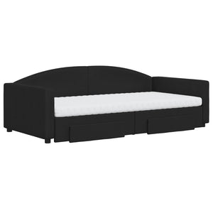 Dagbädd utdragbar med lådor svart 100x200 cm tyg