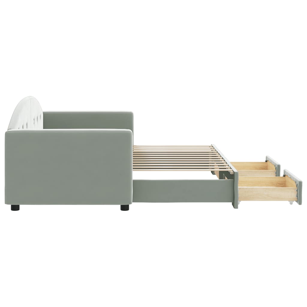 Dagbädd utdragbar med lådor ljusgrå 80x200 cm sammet