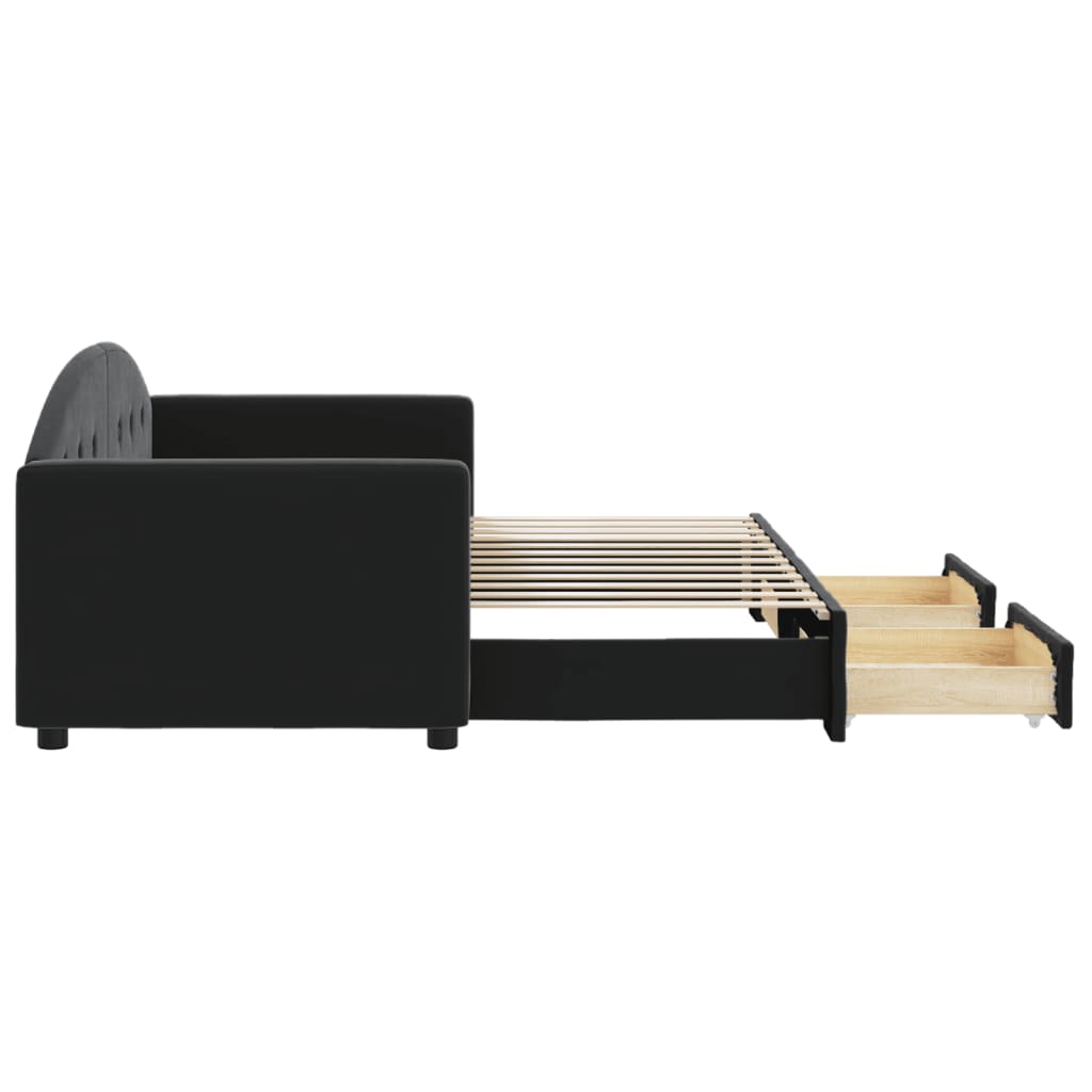 Dagbädd utdragbar med lådor svart 80x200 cm sammet