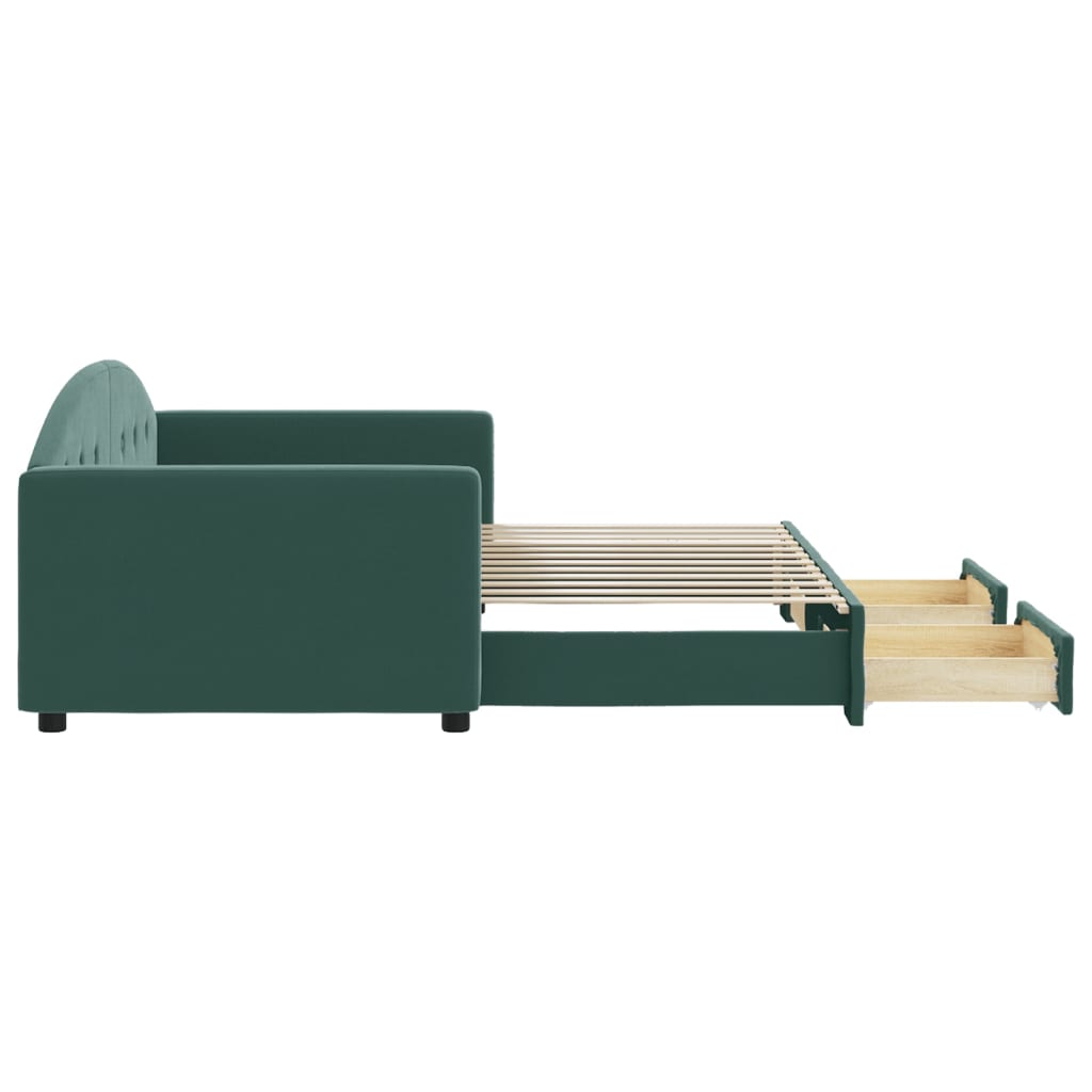 Dagbädd utdragbar med lådor mörkgrön 90x200 cm sammet