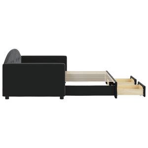 Dagbädd utdragbar med lådor svart 90x200 cm sammet