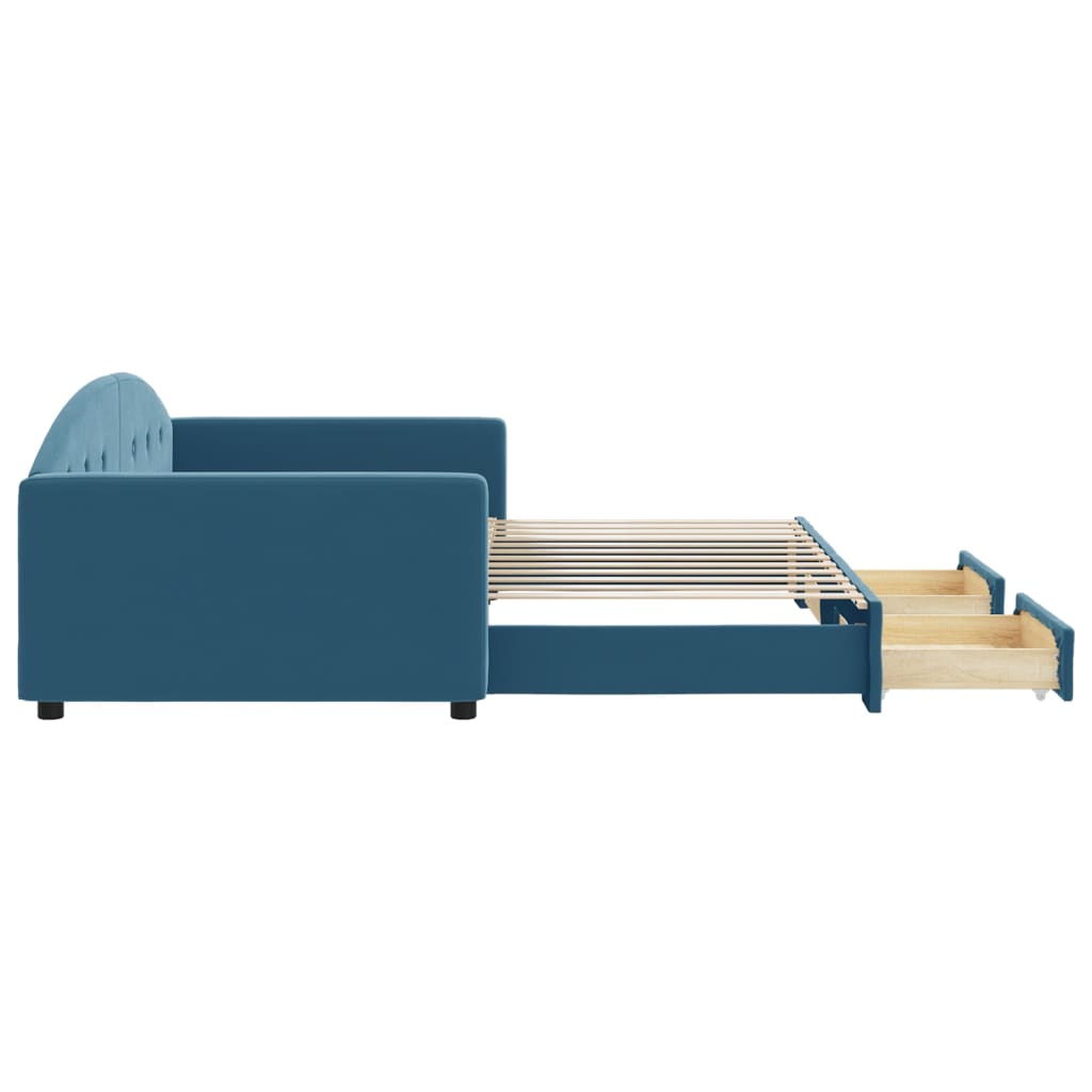 Dagbädd utdragbar med lådor blå 100x200 cm sammet