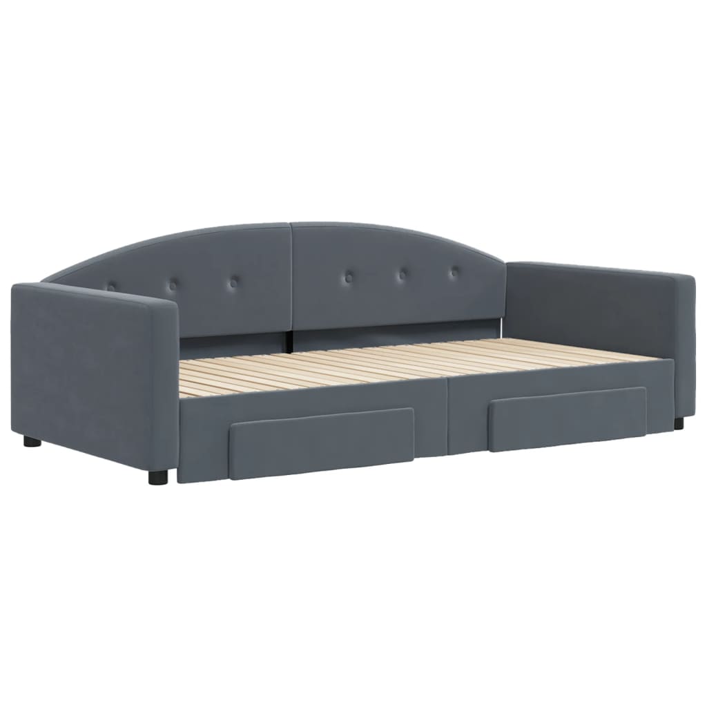 Dagbädd utdragbar med lådor mörkgrå 100x200 cm sammet