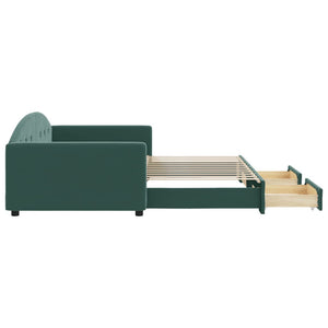 Dagbädd utdragbar med lådor mörkgrön 100x200 cm sammet