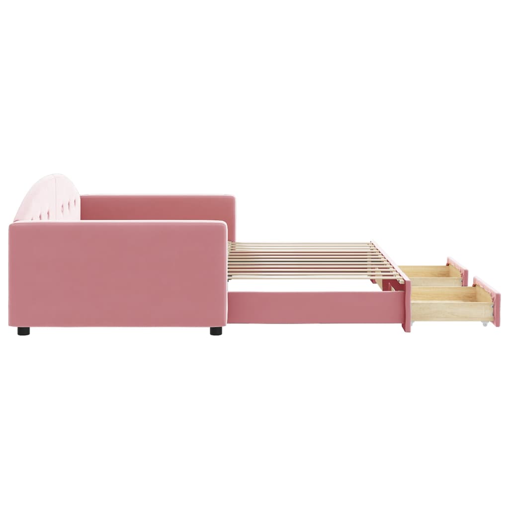 Dagbädd utdragbar med lådor rosa 100x200 cm sammet