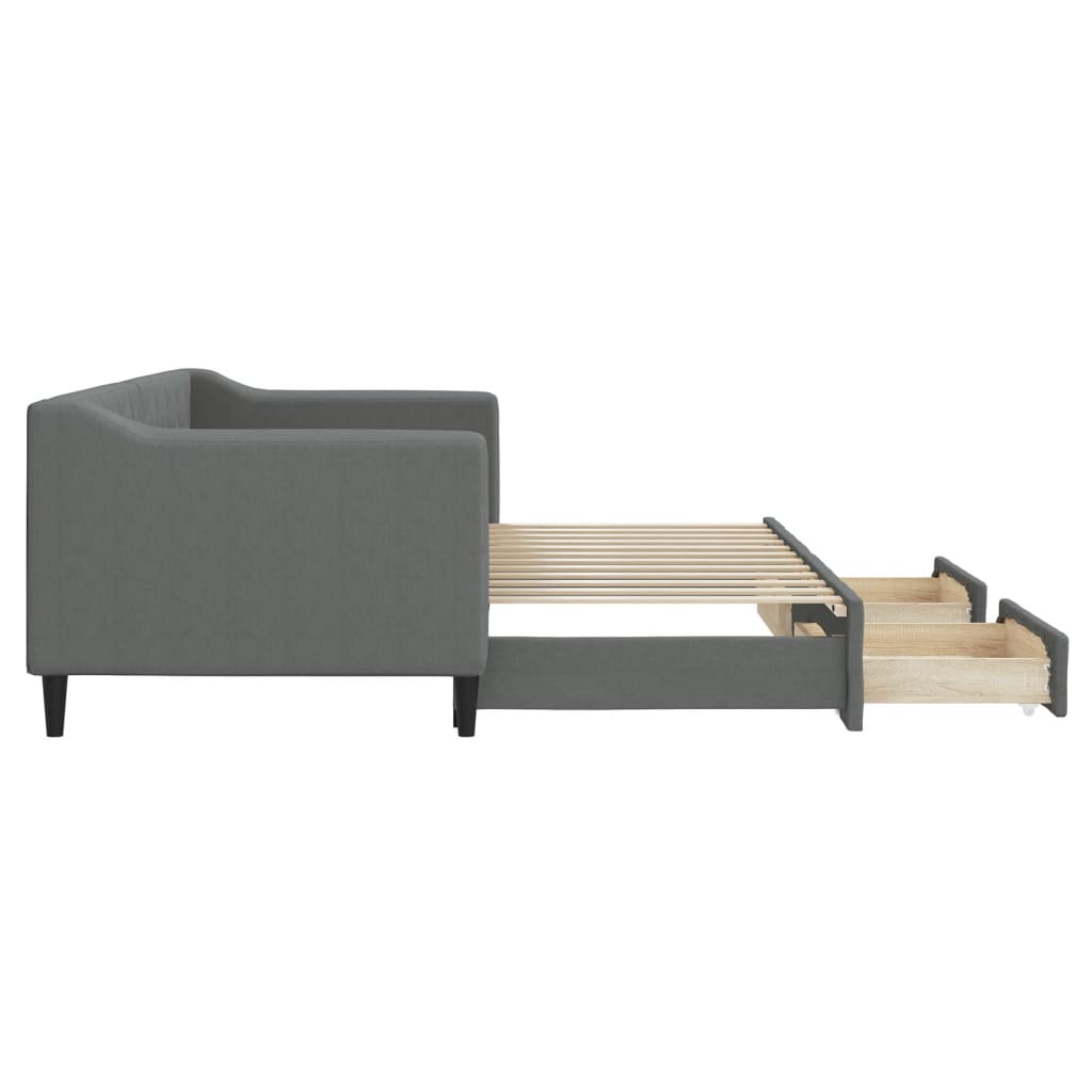 Dagbädd utdragbar med lådor mörkgrå 80x200 cm tyg