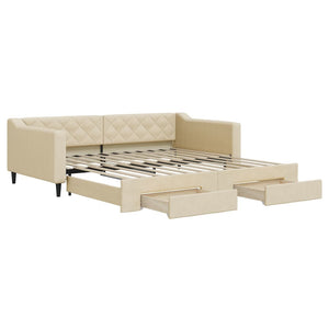 Dagbädd utdragbar med lådor gräddvit 100x200 cm tyg