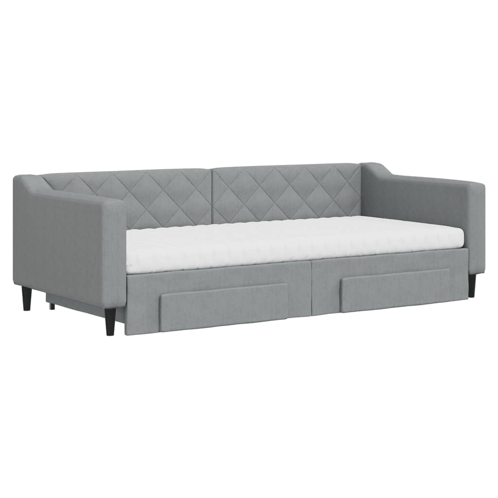Dagbädd utdragbar med lådor ljusgrå 90x200 cm tyg