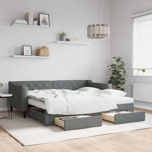 Dagbädd utdragbar med lådor mörkgrå 90x190 cm tyg