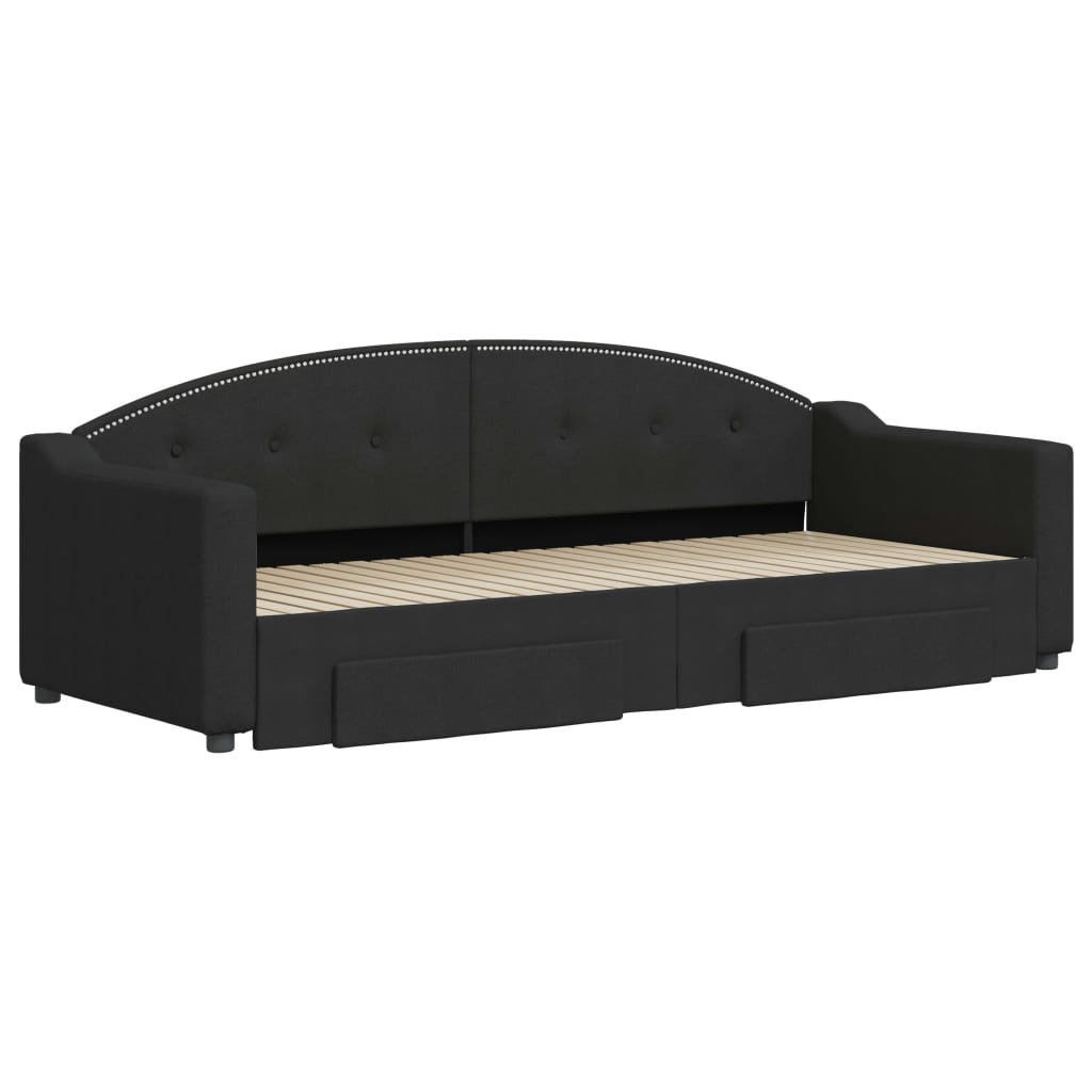 Dagbädd utdragbar med lådor svart 80x200 cm tyg