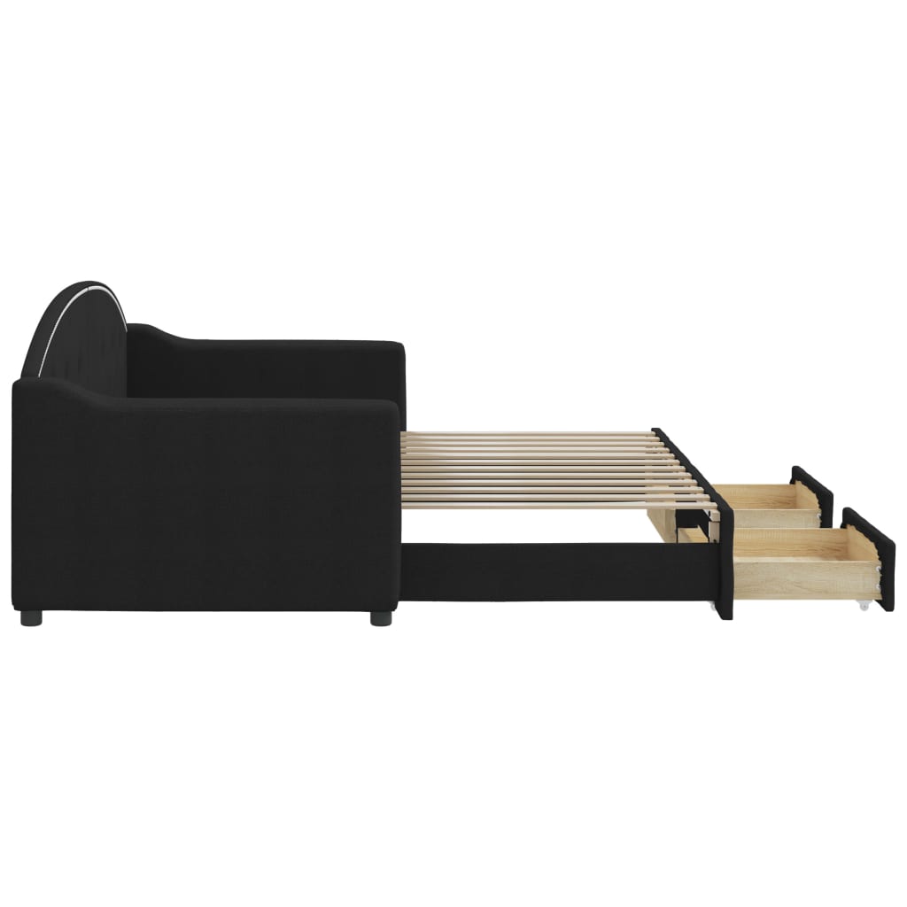 Dagbädd utdragbar med lådor svart 80x200 cm tyg