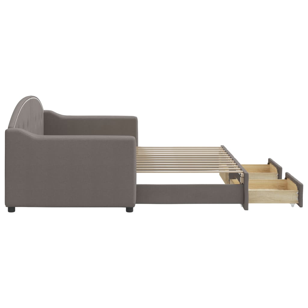 Dagbädd utdragbar med lådor taupe 80x200 cm tyg