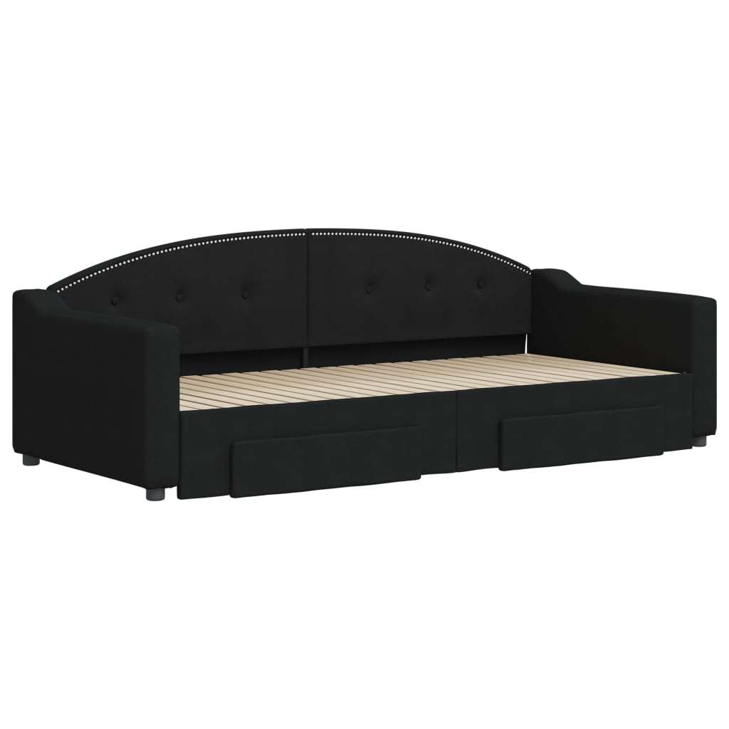 Dagbädd utdragbar med lådor svart 90x200 cm tyg