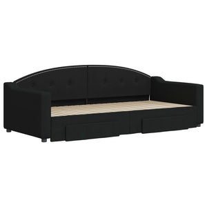 Dagbädd utdragbar med lådor svart 90x200 cm tyg