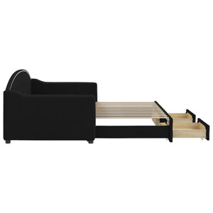 Dagbädd utdragbar med lådor svart 90x200 cm tyg