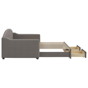 Dagbädd utdragbar med lådor taupe 90x200 cm tyg