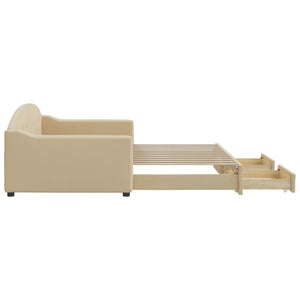 Dagbädd utdragbar med lådor gräddvit 100x200 cm tyg