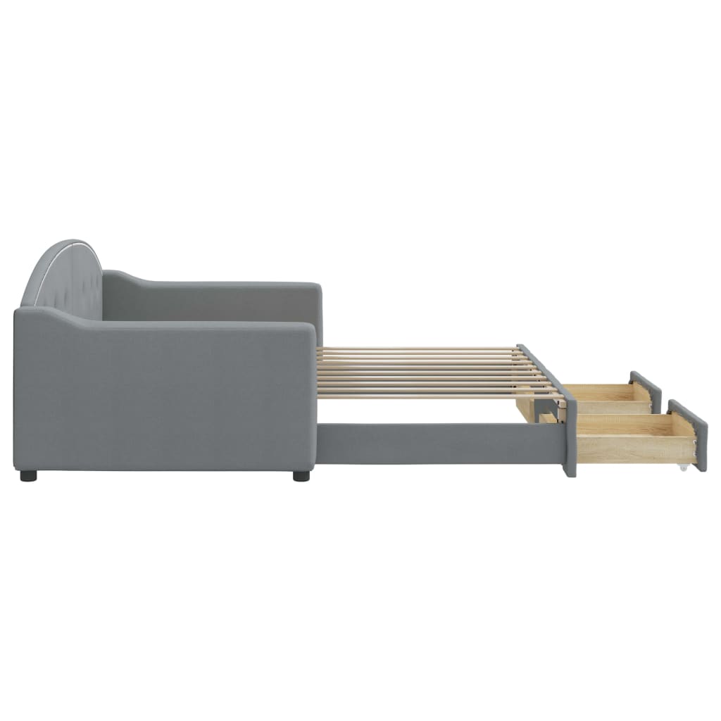 Dagbädd utdragbar med lådor ljusgrå 90x190 cm tyg