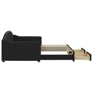 Dagbädd utdragbar med lådor svart 90x190 cm tyg