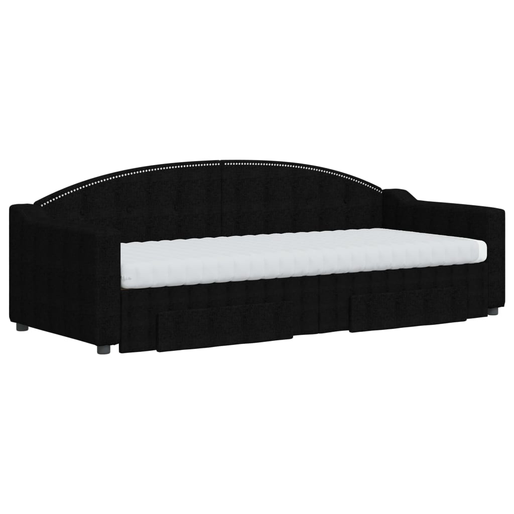 Dagbädd utdragbar med lådor svart 80x200 cm tyg