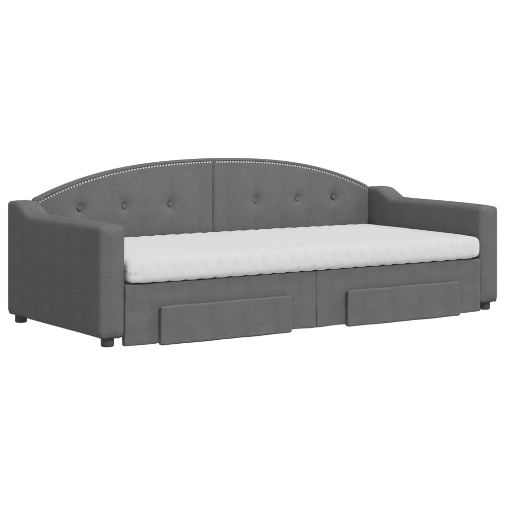 Dagbädd utdragbar med lådor mörkgrå 90x200 cm tyg