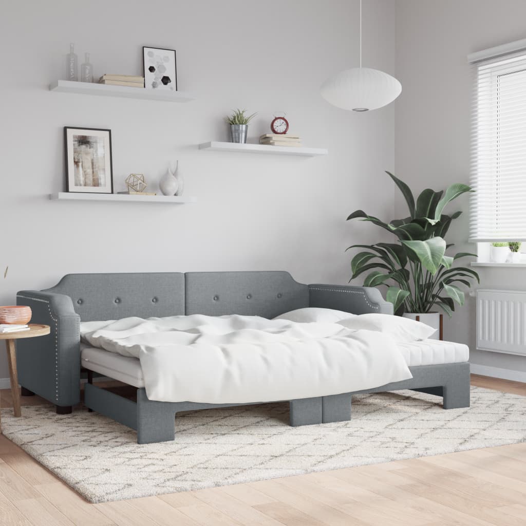 Dagbädd med extrabädd och madrasser ljusgrå 100x200 cm tyg