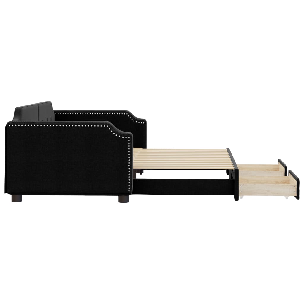 Dagbädd utdragbar med lådor svart 100x200 cm tyg
