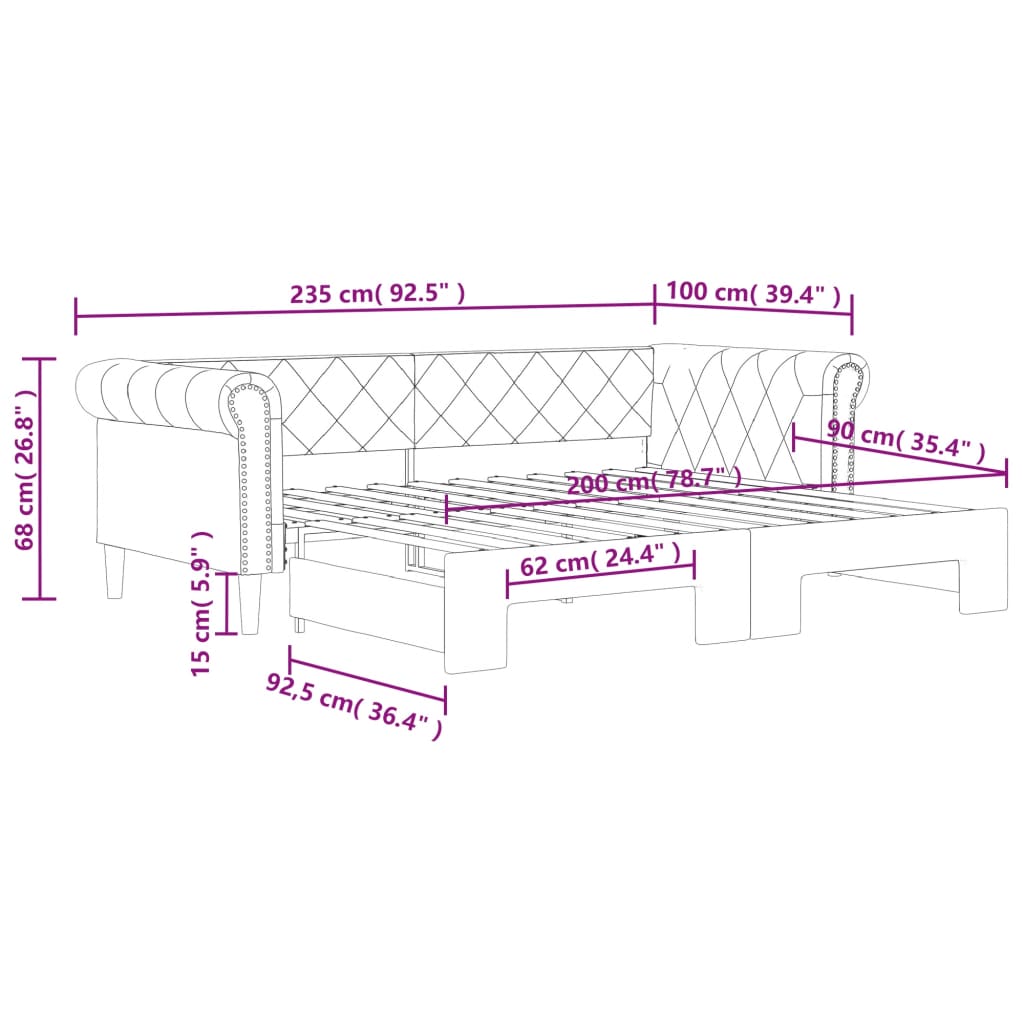 Dagbädd utdragbar cappuccino 90x200 cm konstläder