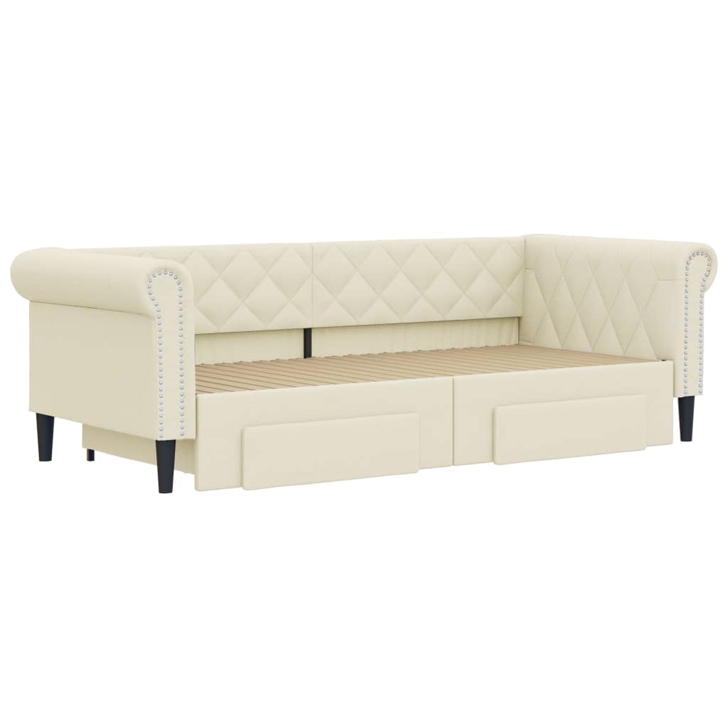Dagbädd utdragbar med lådor gräddvit 90x200 cm konstläder