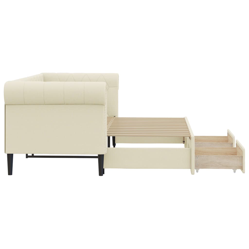 Dagbädd utdragbar med lådor gräddvit 90x200 cm konstläder
