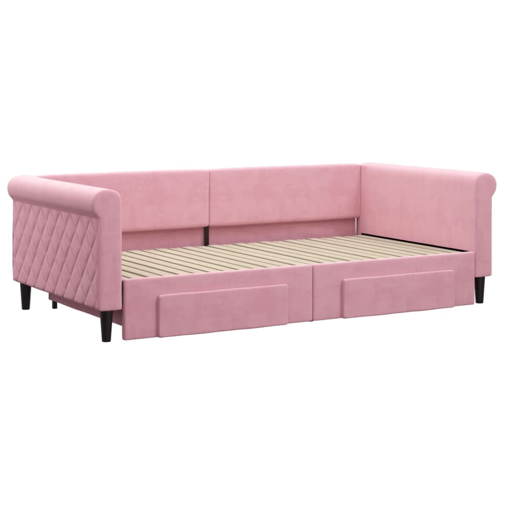 Dagbädd utdragbar med lådor rosa 100x200 cm sammet