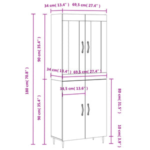 Högskåp betonggrå 69,5x34x180 cm konstruerat trä