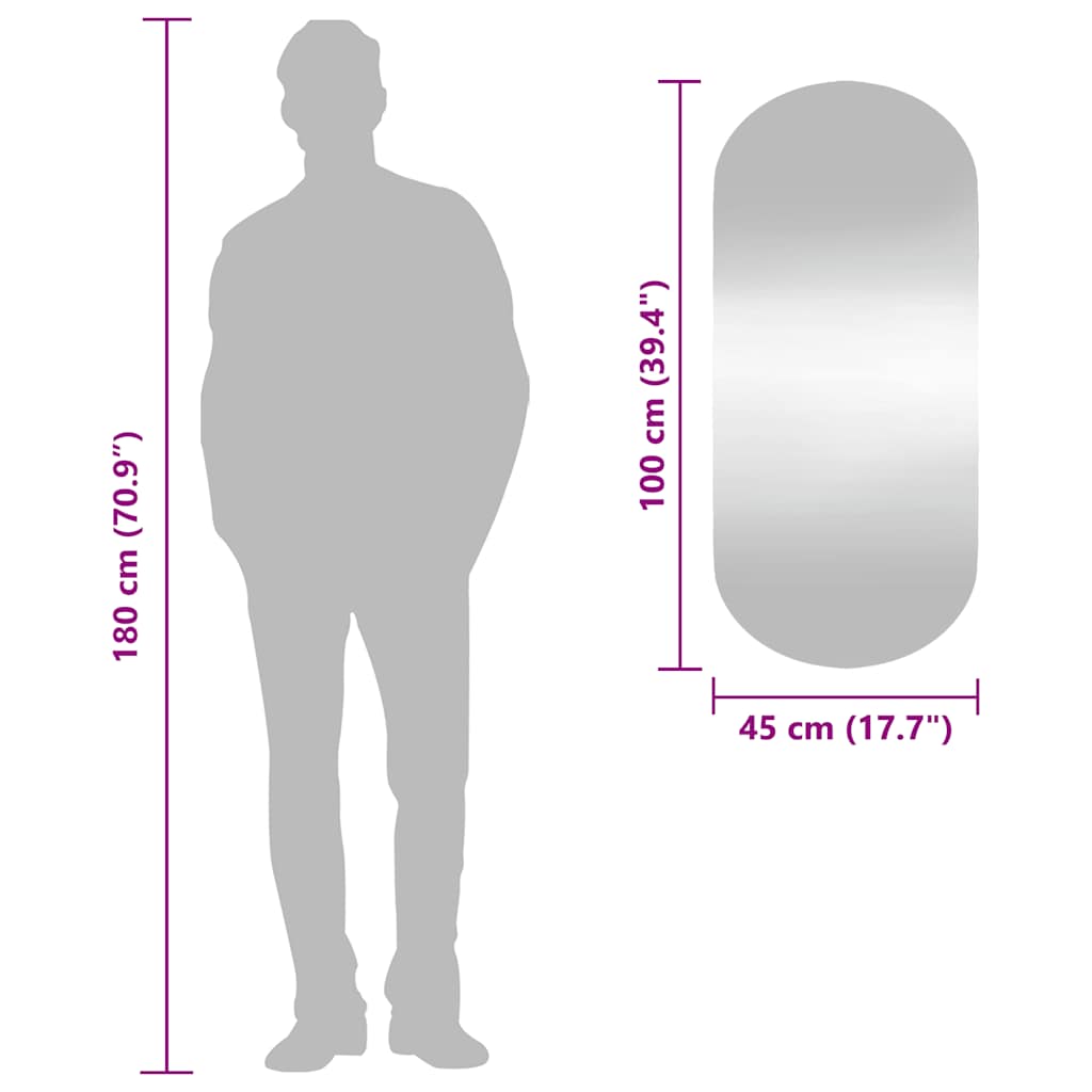 Väggspegel 45x100 cm glas oval