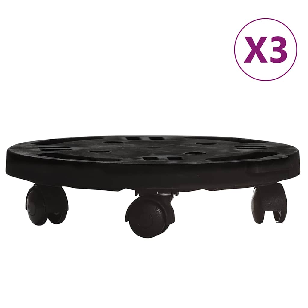 Blomvagnar med hjul 3 st diameter 30 cm svart 170 kg