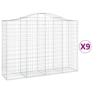 Gabioner bågformade 9 st 200x50x140/160 cm galvaniserat järn