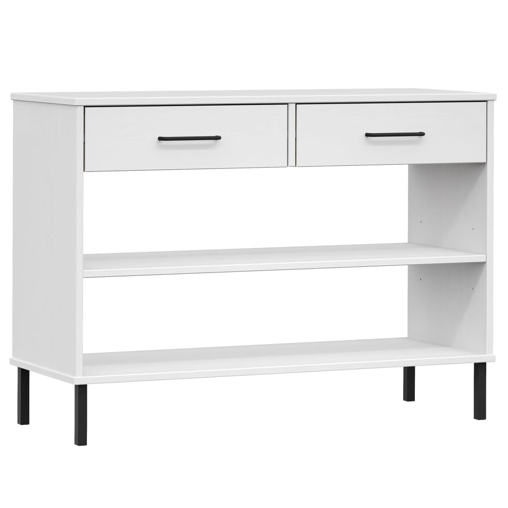 Konsolbord med metallben OSLO vit massiv furu