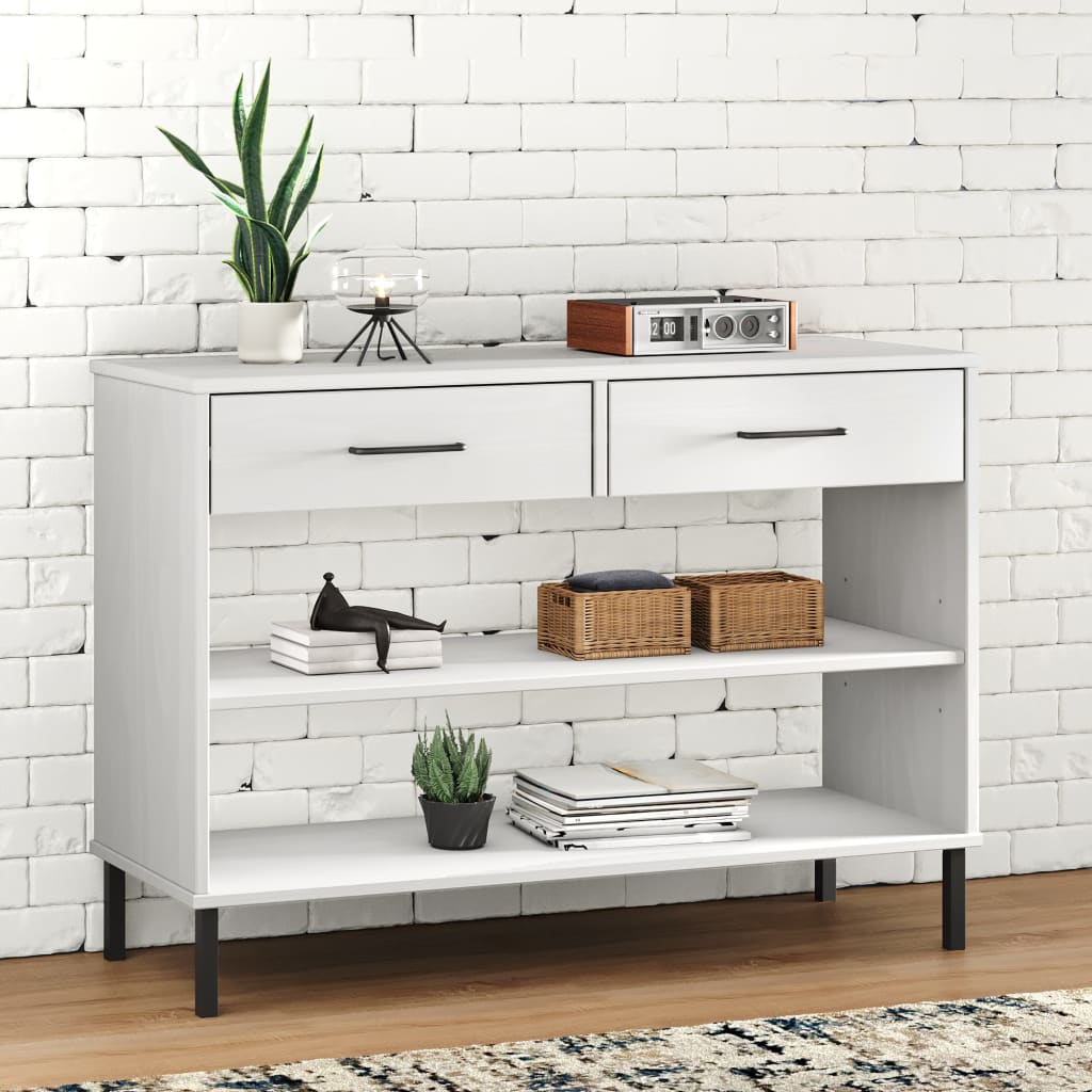 Konsolbord med metallben OSLO vit massiv furu