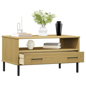 Soffbord med metallben OSLO brun 85x50x45 cm massivt trä