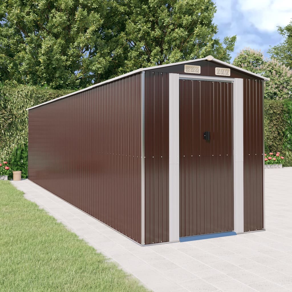 Trädgårdsskjul mörkbrun 192x772x223 cm galvaniserat stål