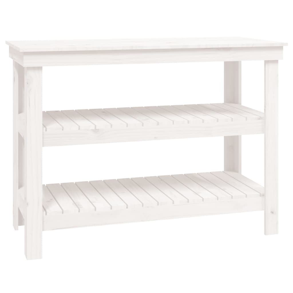 Arbetsbänk med hylla Vit 110,5 x 50 x 80 cm Massiv furu