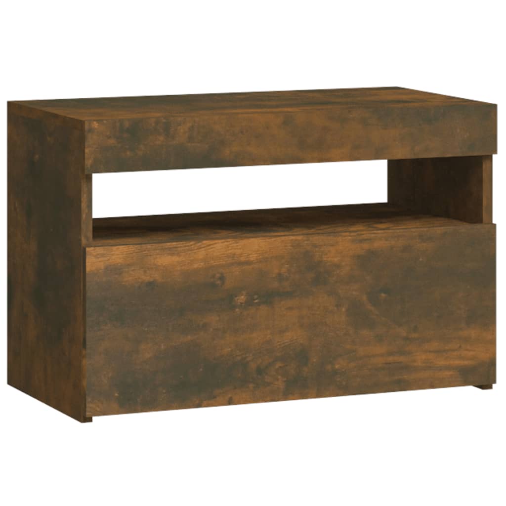 Sängbord med LED-belysning rökfärgad ek 60x35x40 cm