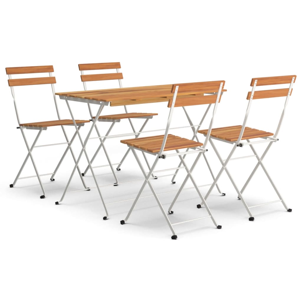 Hopfällbart caféset 5 delar massivt akaciaträ och stål