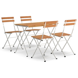 Hopfällbart caféset 5 delar massivt akaciaträ och stål