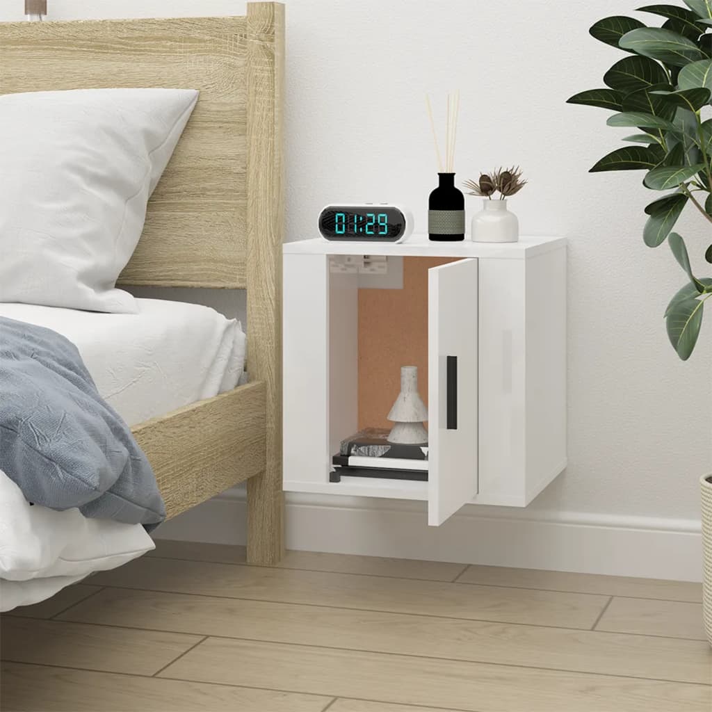 Väggmonterad tv-bänk vit högglans 40x34,5x40 cm