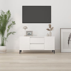 Tv-bänk vit högglans 102x44,5x50 cm konstruerat trä