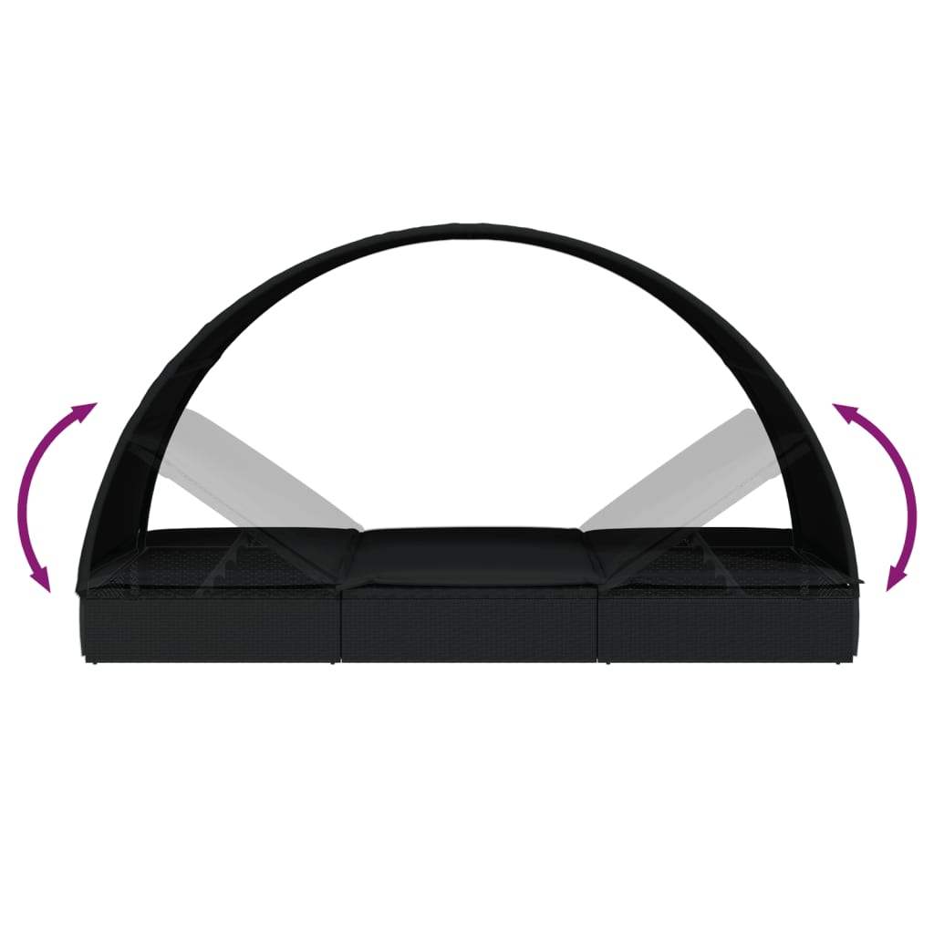 Solsäng med runt tak svart 211x112x140 cm konstrotting