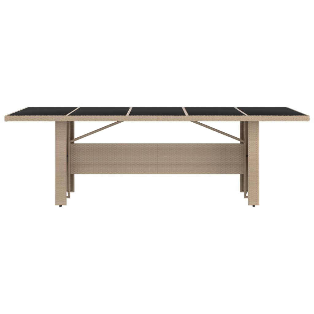 Trädgårdsbord med glasskiva beige konstrotting&härdat glas
