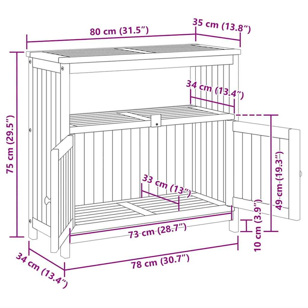 Konsolbord för trädgården 80x35x75 cm massivt akaciaträ