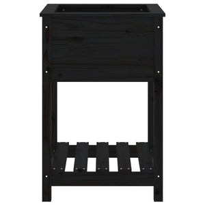 Odlingslåda med hylla svart 54x54x81 cm massiv furu